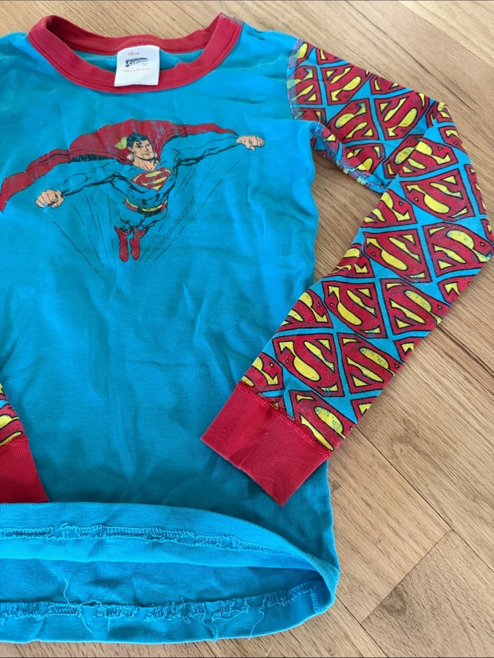 Hanna Andersson Superman theme Red/Blue/Yellow Kids Organic Pajama Set sz 10
